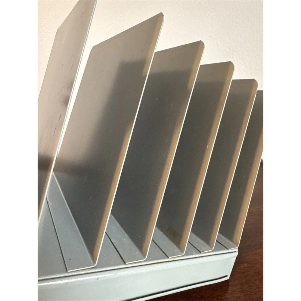 Lit-Ning Letter Mail File Metal 6 Slot Office Desk Organizer Gray Paper Vintage